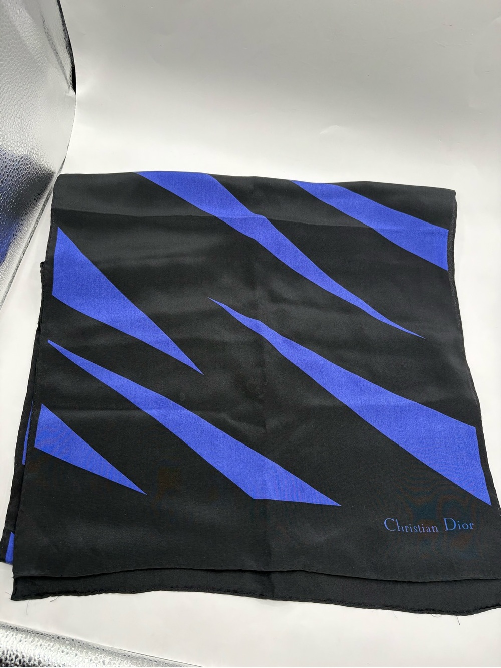 CHRISTIAN DIOR Women Silk Oblong Scarf 60x15 Purple Black Timeless Classic